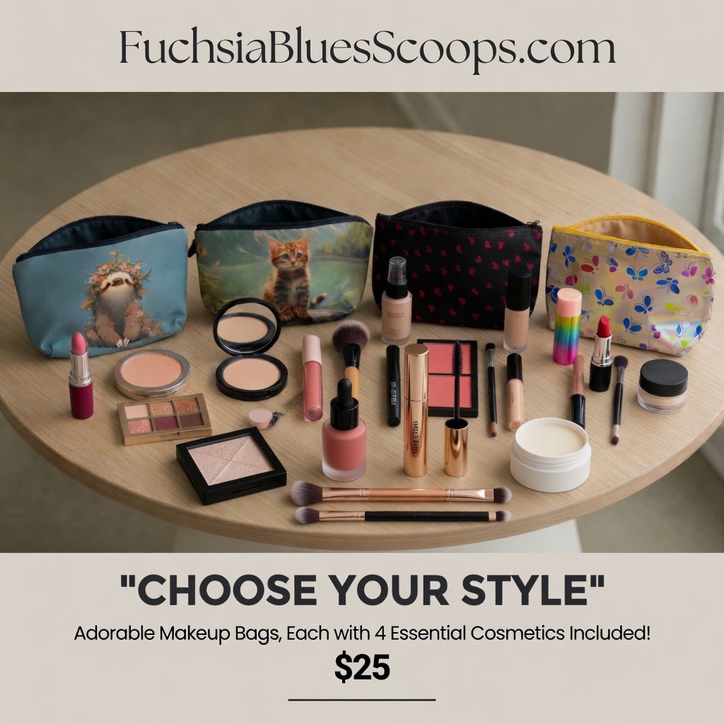 Fuchsia Blues Makeup Bag – 4 Makeup Items + 1 Applicator | Beauty Gift Set